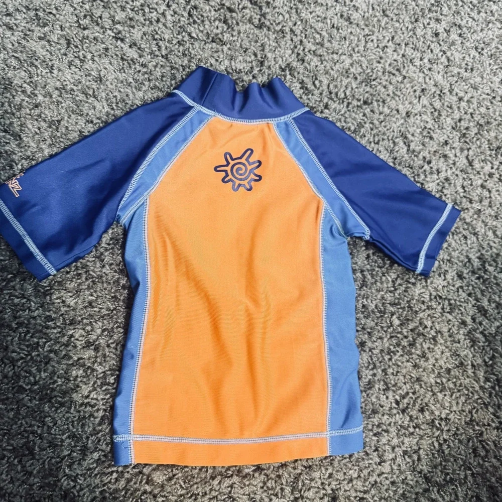 UV Skinz UPF 50 Baby Boy's Rash Guard Shirt orange‎ shark Size 12-18 mos